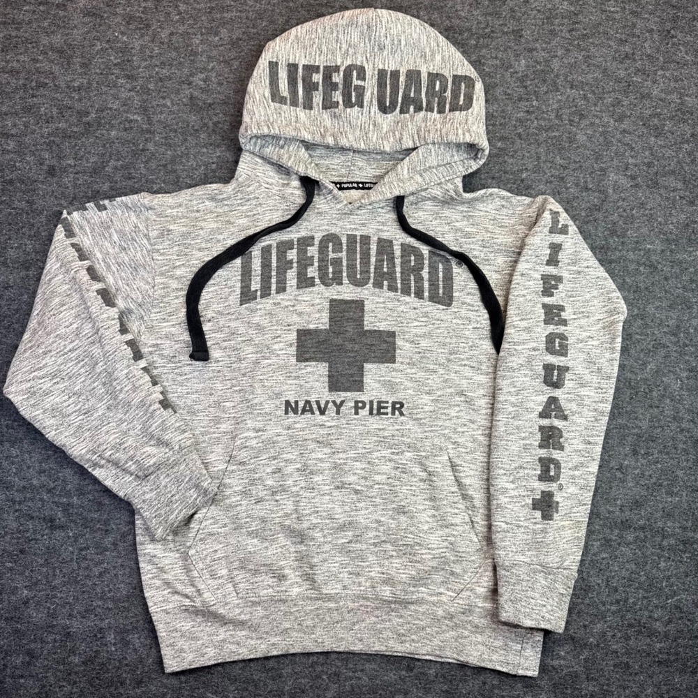 Lifeguard‎ Hoodie Women Small Heather Grey Navy Pier Graphic Sweatshirt
